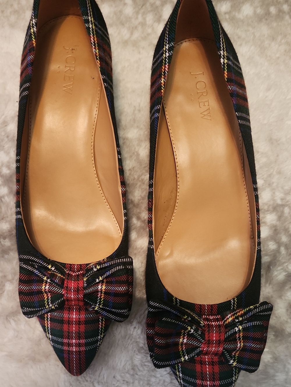 J. Crew Tartan Plaid Pointed-Toe Kitten Heels with Bow - Red, Green, Navy